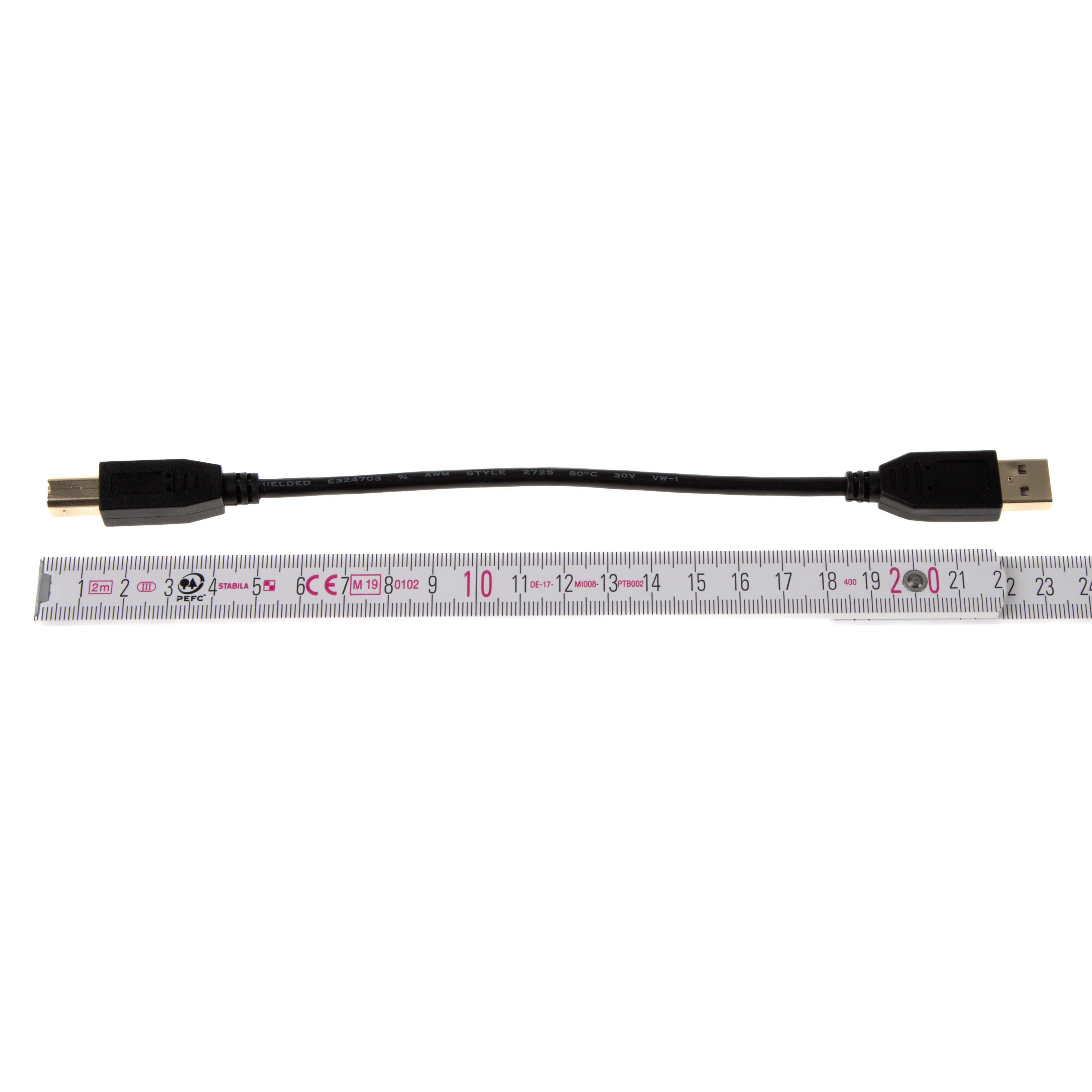 Kurzes USB 2.0 Kabel AB PREMIUM-Qualität, vergoldete Stecker, schwarz, 20cm Kurzes USB 2.0 Kabel AB PREMIUM-Qualität, vergoldete Stecker, schwarz, 20cm