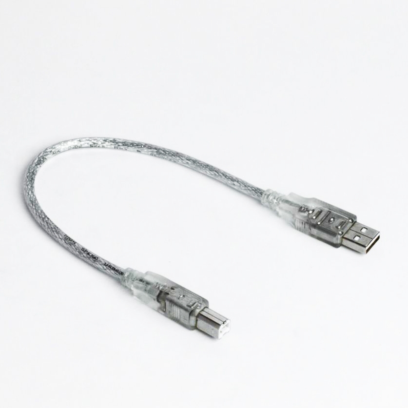 a822c61422452dd45acf14e68dd80cb7a4d61003 Kurzes USB-Kabel PREMIUM-QUALITÄT USB 2.0  A-auf-B silber-transparent 30cm