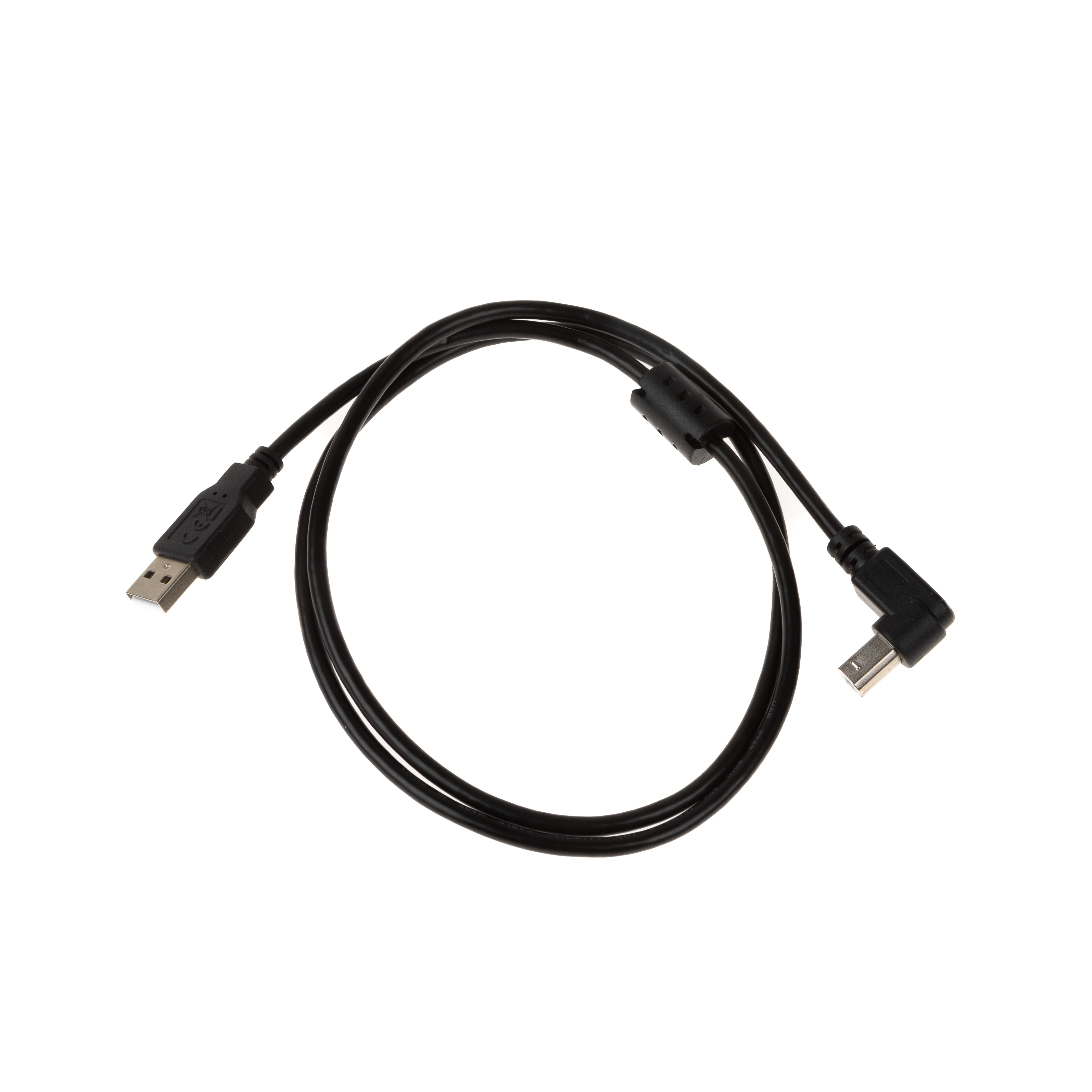 USB 2.0 Kabel mit B-Winkelstecker (90° NACH UNTEN) und Ferritkern 1m