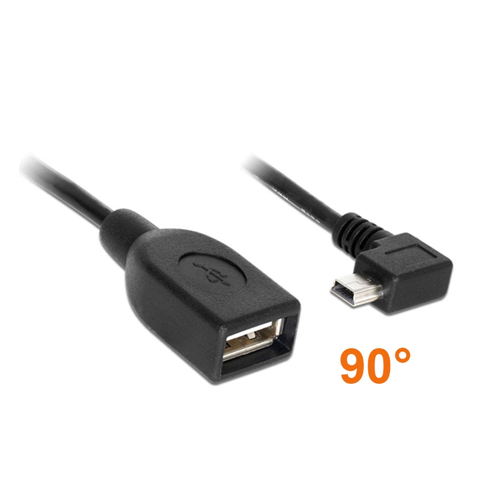 USB-Adapterkabel Mini-B 90° nach RECHTS gewinkelt an A-Buchse OTG 50cm