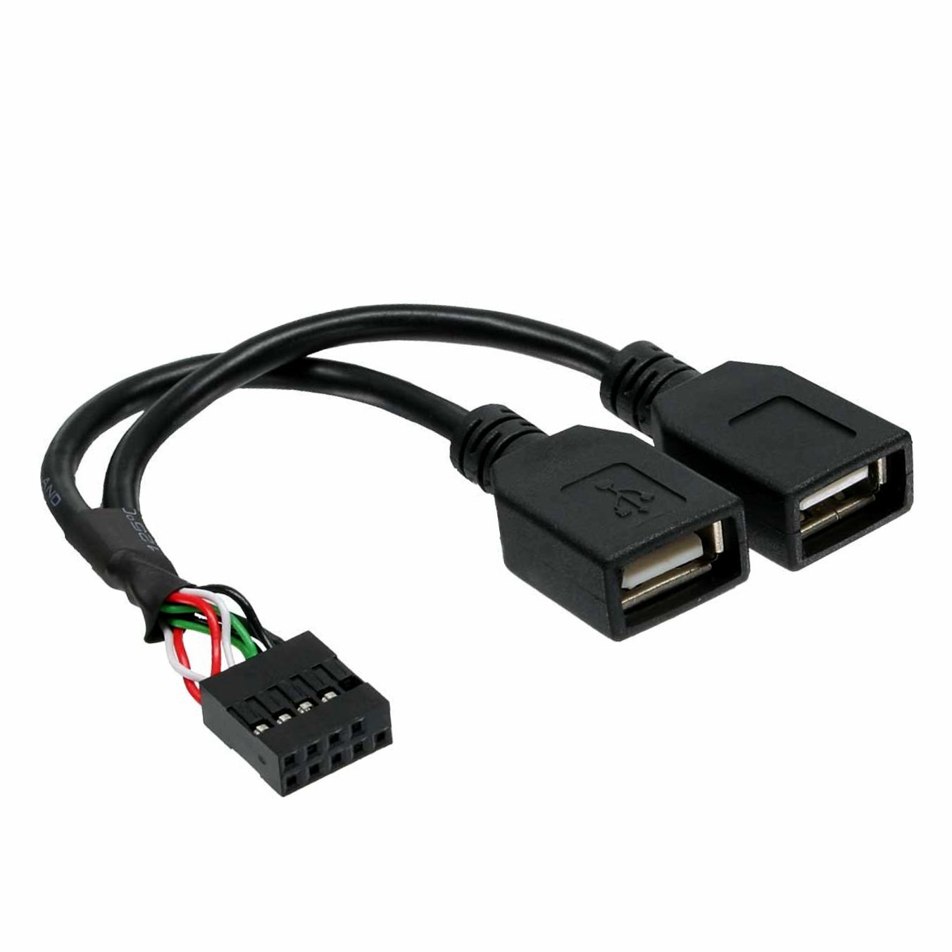 USB 2.0 Adapterkabel 2x A-Buchse an 10pol Pfostenfeld, ca. 15cm