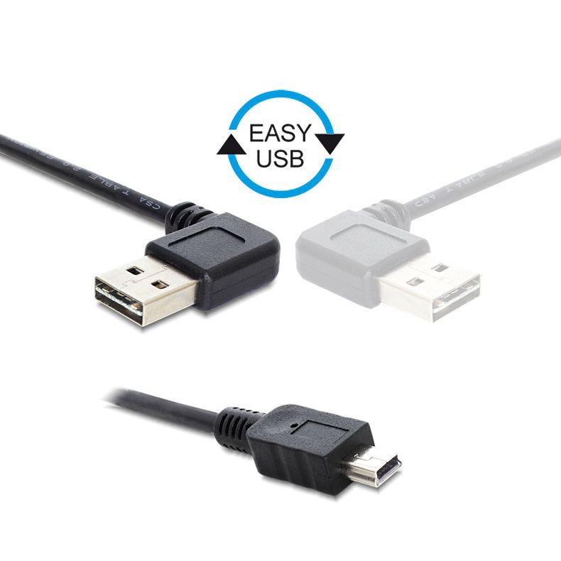 USB-Kabel Mini B auf A 90°, A nach rechts od. links gewinkelt einsteckbar, 5m