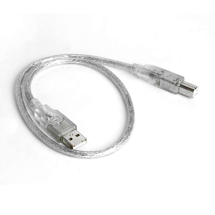 Kurzes USB 2.0 Kabel PREMIUM-QUALITÄT A-auf-B silber-transparent 50cm Kurzes USB 2.0 Kabel PREMIUM-QUALITÄT A-auf-B silber-transparent 50cm