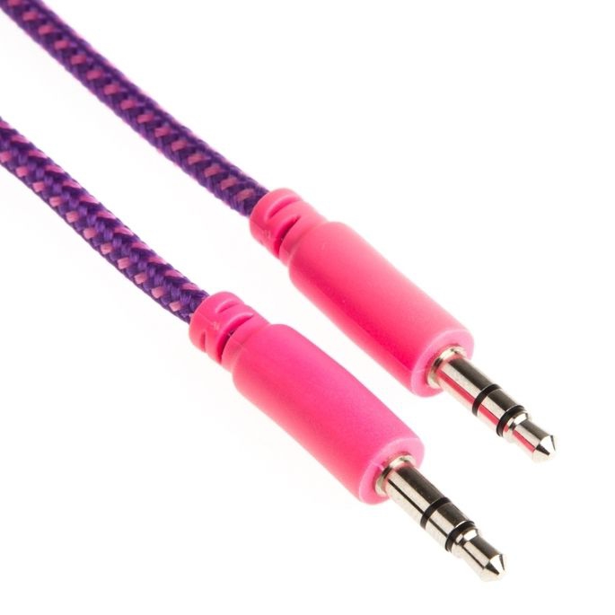 Soundkabel mit Stoffmantel lila-pink 2x 3.5mm Klinke 1m