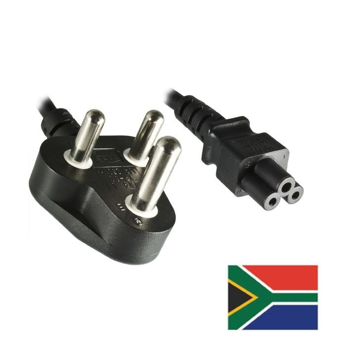 Stromkabel für SÜDAFRIKA, Stecker Typ M auf C5, z.B. für Notebook-Netzteile