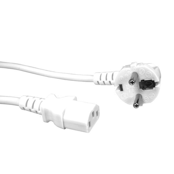Stromkabel WEISS mit Stecker CEE 7/7 90°-WINKEL an C13, 180cm Stromkabel WEISS mit Stecker CEE 7/7 90°-WINKEL an C13, 180cm