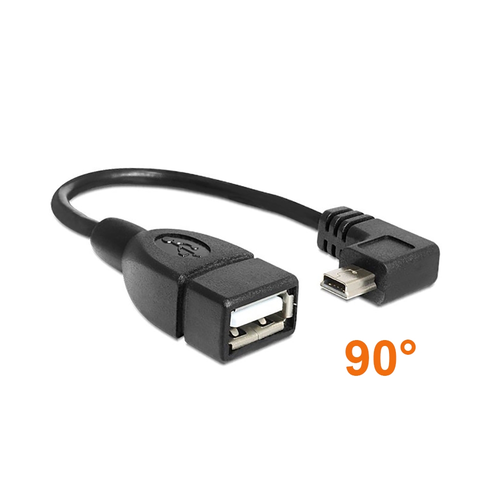 USB-Adapterkabel Mini-B 90° nach RECHTS gewinkelt an A-Buchse OTG 16cm