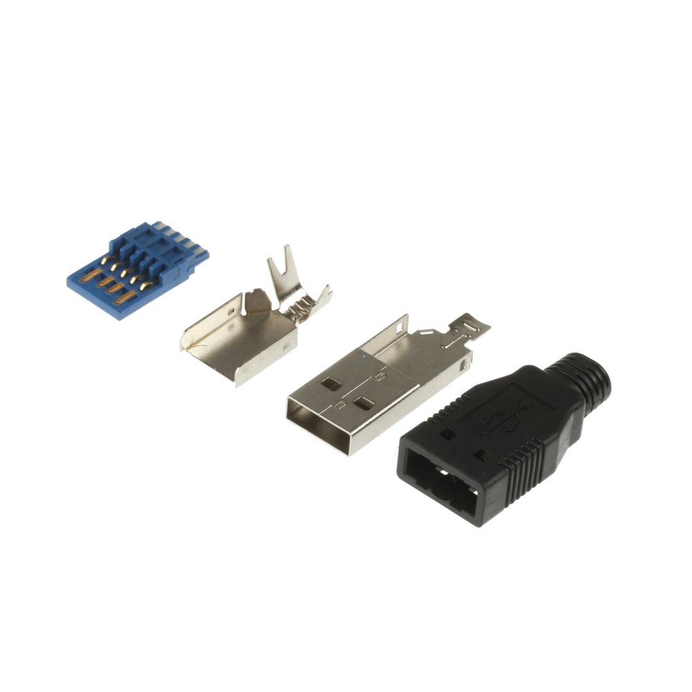 USB 3.0 Stecker Typ A zum Löten mit Kunststoffhaube, schwarz USB 3.0 Stecker Typ A zum Löten mit Kunststoffhaube, schwarz