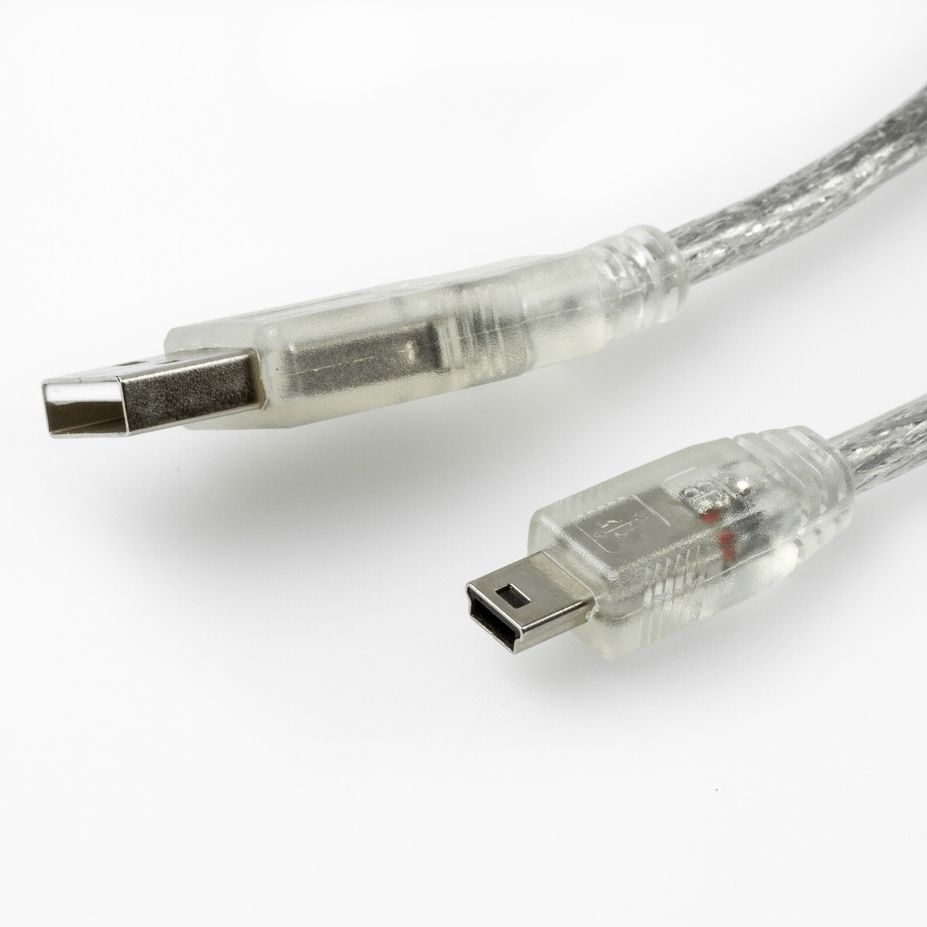 Kurzes Mini B USB-Kabel PREMIUM silber-transparent 20cm