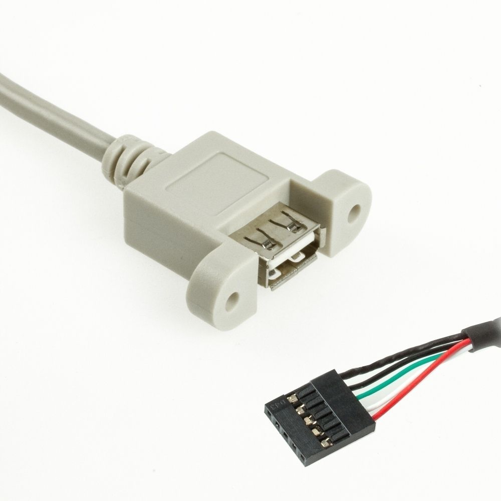 USB 2.0 A Buchse anschraubbar an 5-Pol Boardstecker, ohne Schrauben, 30cm USB 2.0 A Buchse anschraubbar an 5-Pol Boardstecker, ohne Schrauben, 30cm