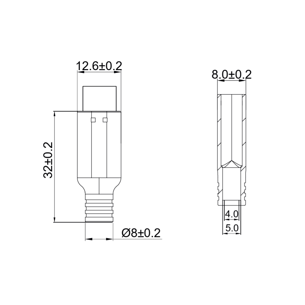 USB 2.0 Stecker Typ C mit schwarzer Kunststoffhaube, zum Löten