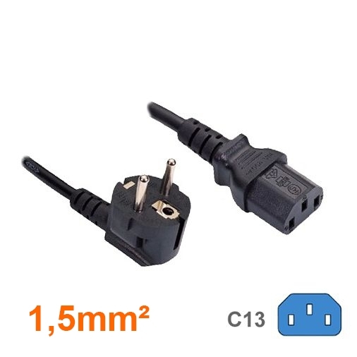 Kaltgerätekabel mit Schutzkontakt-Stecker CEE 7/7 90°-WINKEL an C13, 10m Kaltgerätekabel mit Schutzkontakt-Stecker CEE 7/7 90°-WINKEL an C13, 10m