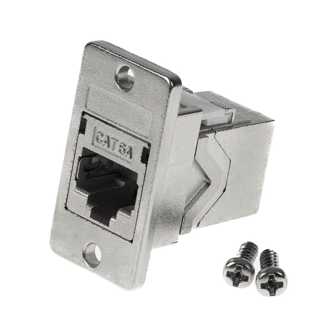 Cat.6A Panel-Montageadapter, RJ45 Buchse/Buchse, High-End Metallversion Cat.6A Panel-Montageadapter, RJ45 Buchse/Buchse, High-End Metallversion