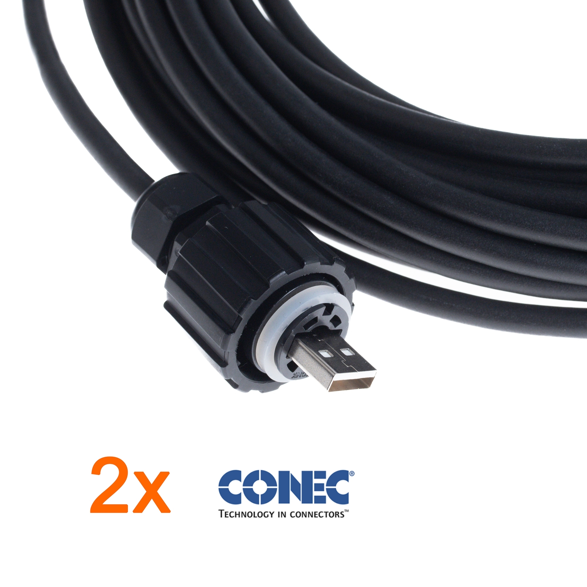 USB 2.0 Kabel PUR für Industrie u. Schleppkette, 2x CONEC A IP67, 10m, NUR AUFTRAGSFERTIGUNG
