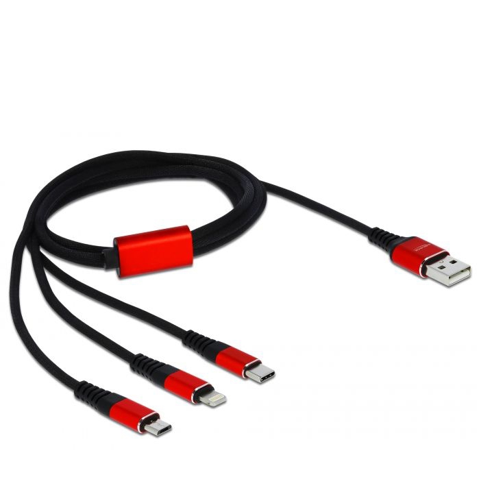 USB-Ladekabel 3 in 1 für Lightning™ + Micro USB + USB Type-C™, 1m