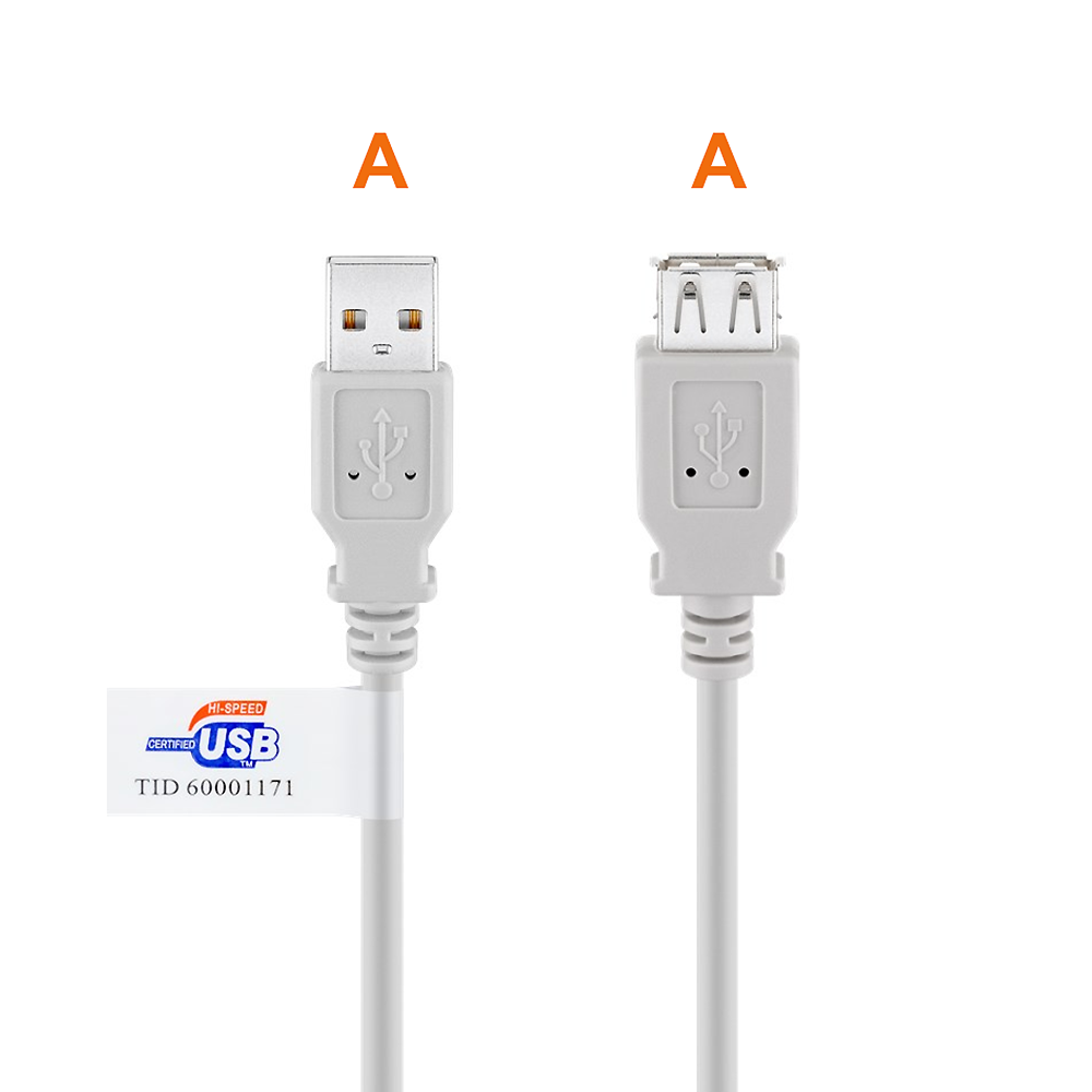 USB 2.0 Verlängerung AWG28-1P AWG24-2C grau zertifiziert 180cm